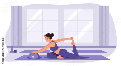Woman Practicing Yoga Pose Indoor On Mat For Relaxation And Fitness