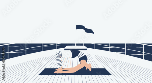 Woman Practicing Yoga Pose On A Boat With Clean Lines Minimalist Design