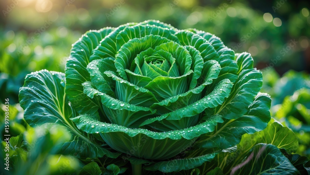 Obraz premium Healthy green cabbage plant growing in a garden.