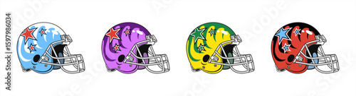 Modern helmet of the American football team set, vector 10 eps.