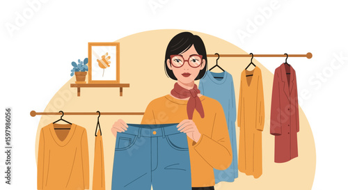 Woman Choosing Clothing In Her Wardrobe Fashion And Style Apparel Concept