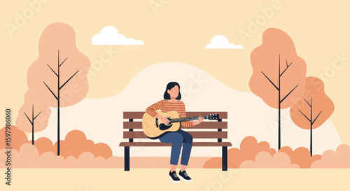 Relaxing Afternoon In The Park With Music And Nature Illustration