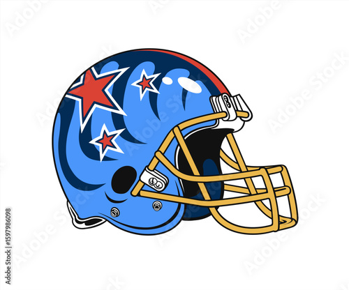 Blue modern helmet of the American football team, vector illustration.