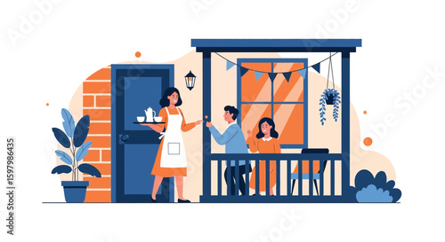 Relaxing Afternoon Tea Party On The Porch With Friends And Pleasant Service