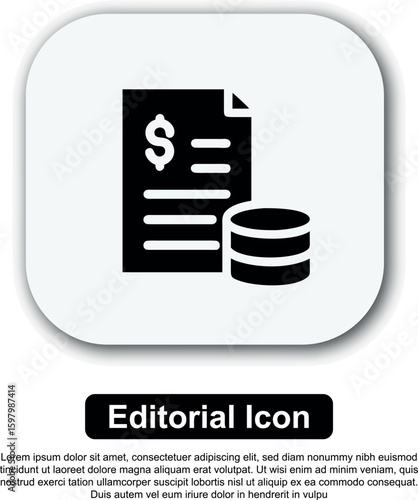 Conceptual icon illustrating financial management, income, and expenses through a dollar document and coin stack. Essential for business, budgeting, and economic visuals.