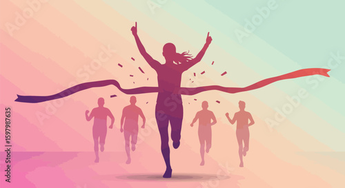 Runner Crossing the Finish Line in a Race, Symbolizing Victory and Achievement