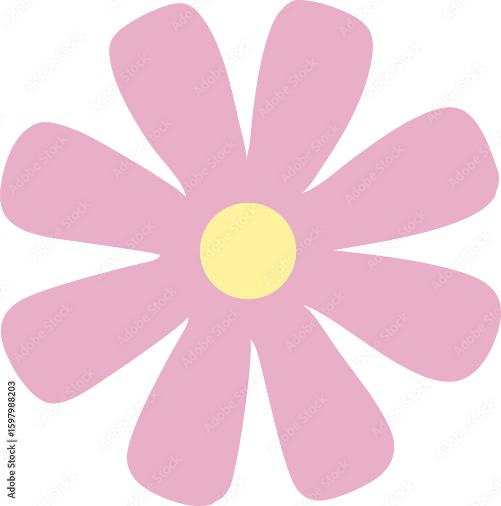 Soft pink flower with yellow center and clean petal design. Great for stickers, illustrations, or greeting cards. Soft pink flower with yellow center and clean petal design. Great for stickers, illustrations, or greeting cards.