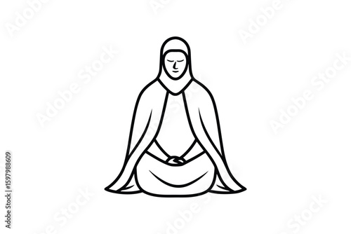 Meditating Nun in Lotus Position Wearing Habit with Hands in Lap Shown in a Silhouette nun meditating lotus position