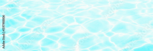 Bright water waves halftone overlay. Blue lagoon color dotted pattern. Vacation serene and summer vibe. Vector wallpaper for design and creative projects.