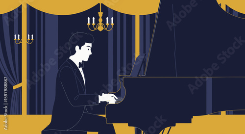 Sophisticated Evening: Elegant Pianist Performing with Grace and Refinement