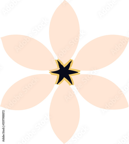 Elegant cream six-petal flower with black star-shaped center, blending simplicity with charm for stylish compositions.