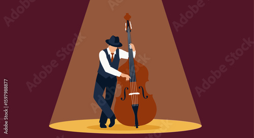 Sophisticated Jazz Musician Performing Live On Stage With A Double Bass
