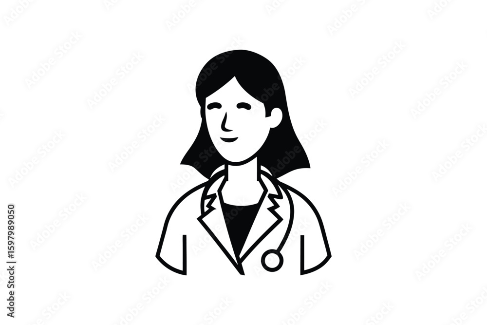 Female Doctor Wearing a Lab Coat and Stethoscope Medical Professional Healthcare Provider Isolated on White Background Silhouette female doctor Female Doctor Wearing a Lab Coat and Stethoscope Medical Professional Healthcare Provider Isolated on White Background Silhouette female doctor