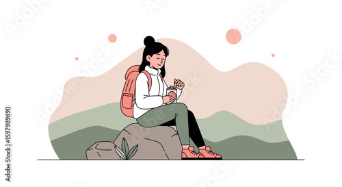 Woman Enjoying a Snack During a Break From Hiking in a Natural Setting