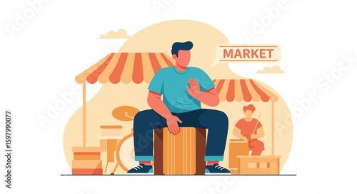 Street Rhythm: Artistic Rendition Of A Musician At The Local Market Scene