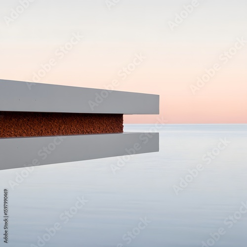 Modern architecture design building exterior with minimalist style and ocean view art