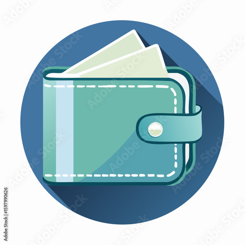 An illustration of a wallet with a minimalist, flat design on a colored background.