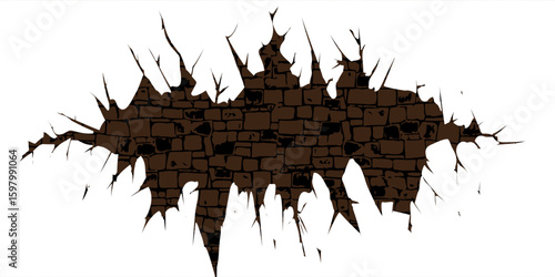 Grunge Brick Wall Explosion Vector with Sharp Edges on White Background