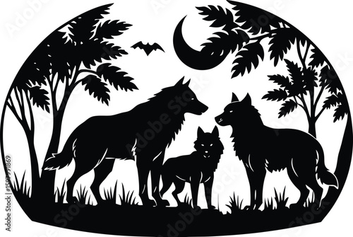 silhouettes of wolves