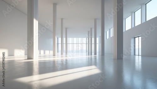 Wallpaper Mural An empty modern interior space with large windows, white walls, and natural light, showcasing an open plan and minimalist design. Torontodigital.ca