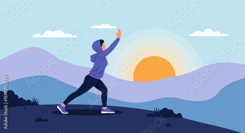 Woman Stretching In Nature At Sunrise For Wellness And Health