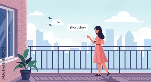 Woman With Drink On Balcony Contemplating Future Direction And Thinking Creative Ideas