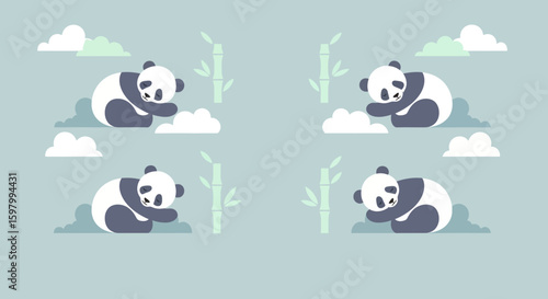 Cute Sleeping Panda Bear Illustration with Black and White Fur