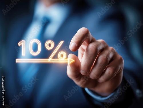 Wallpaper Mural A business professional is pointing at a glowing 10 percent symbol on a digital interface, emphasizing a key performance indicator in an office environment during daytime. Torontodigital.ca