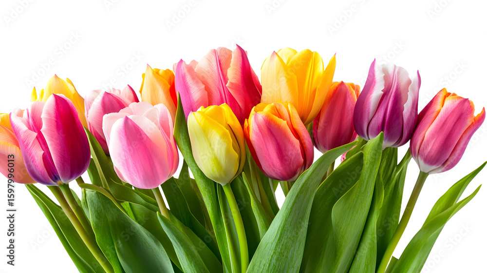 Obraz premium Vibrant Tulip Bouquet on White Background for Elegant Floral Designs