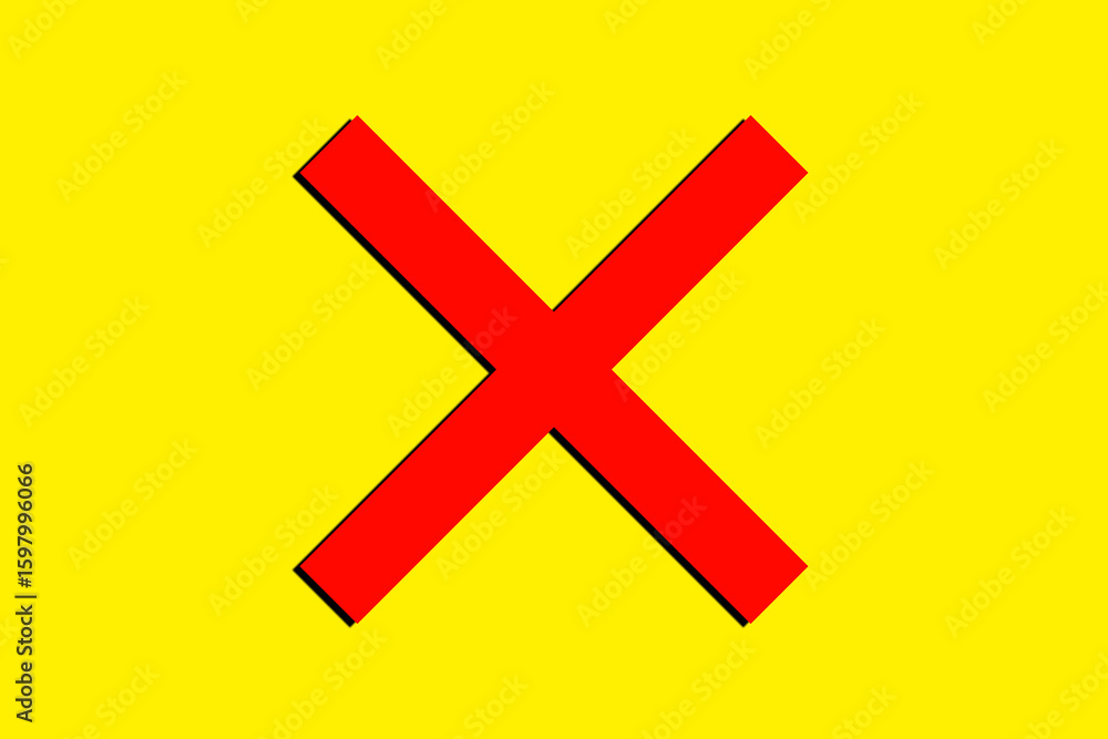 Obraz premium Red cross icon on yellow background for warning or error symbol