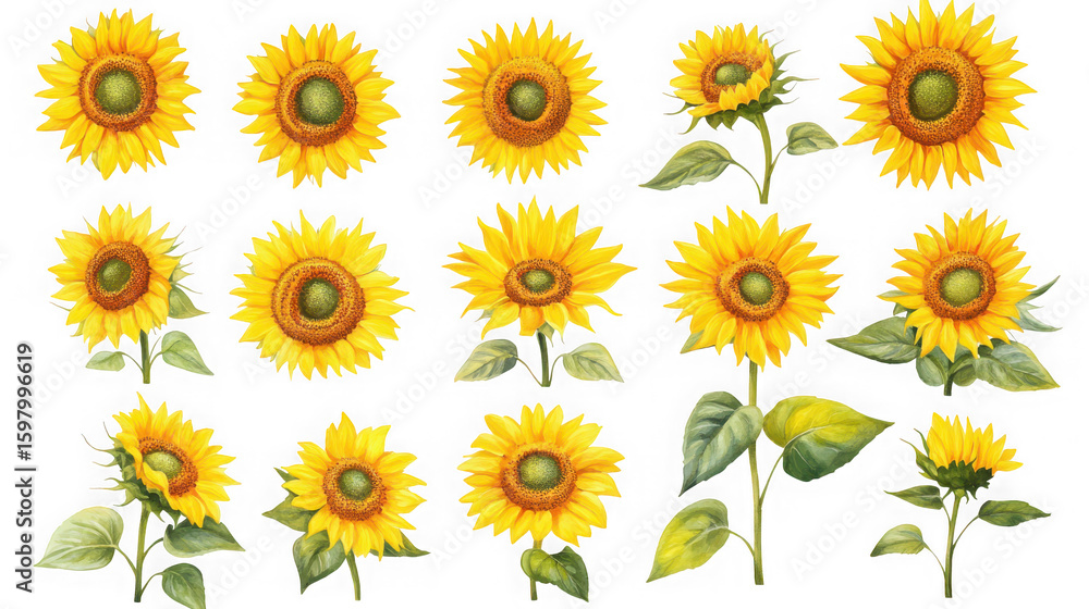 a collection of retro oil painted sunflowers flowers isolated on white and transparent background a collection of retro oil painted sunflowers flowers isolated on white and transparent background
