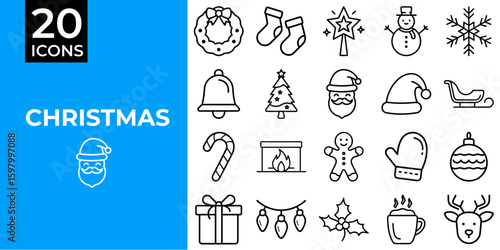 Christmas icon set featuring festive symbols like snowman and gifts  