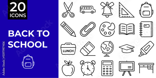 Back to school icon set featuring educational supplies and objects  