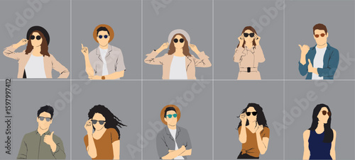 group of people wearing sunglass vector collection