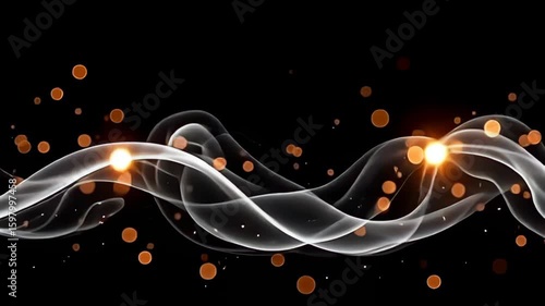Harmonious waves of smoke swirl gracefully, encircling luminous flares that emit a steady glow, while elegant threads flicker like stars in a distant galaxy, together evoking a dreamlike