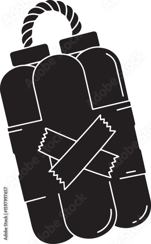 A dark, ominous silhouette of three dynamite sticks bound together with tape and a fuse, symbolizing danger, explosion, and volatile situations or threats
