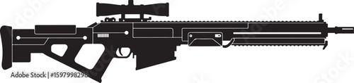A sleek black silhouette of a sniper rifle with a mounted scope, representing military accuracy, long-range shooting, and precision weaponry for defense and tactical operations