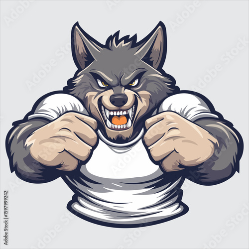 Muscular Wolf Mascot Vector