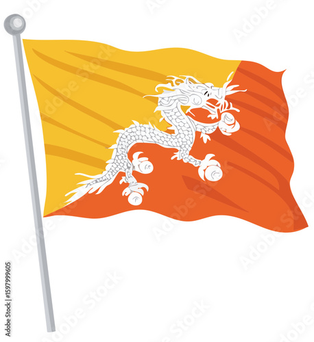 Flag of Bhutan with Druk Dragon Design
