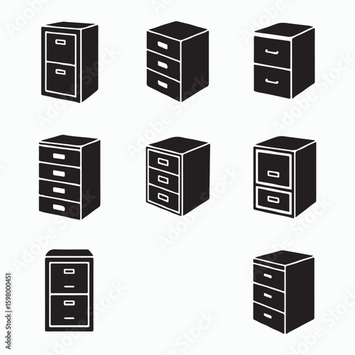 Vector Illustration of Various Office Filing Cabinets and Drawers
