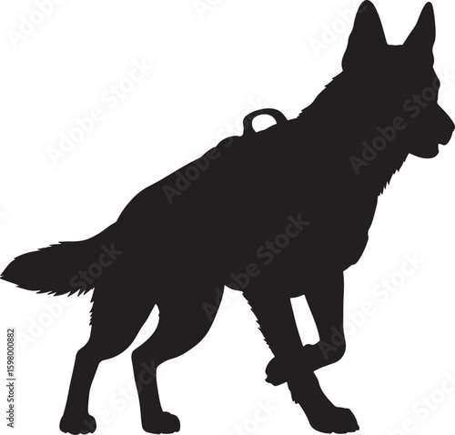 German Shepherd dog silhouette, a loyal and intelligent K9, ideal for themes of protection, police work, and military operations