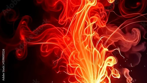 A dynamic eruption of smoke swirl flare glow thread flicker ignites the screen, vibrant reds and bright whites exploding into mesmerizing streaks that twist and spiral; the sharp contrast