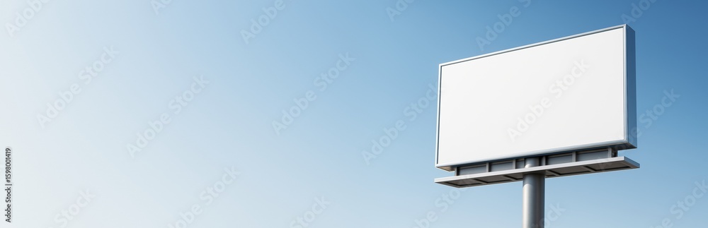 Fototapeta premium Blank billboard mockup on a light blue sky background with ample copy space for advertising, poster design, or business promotion concept. Ai generative