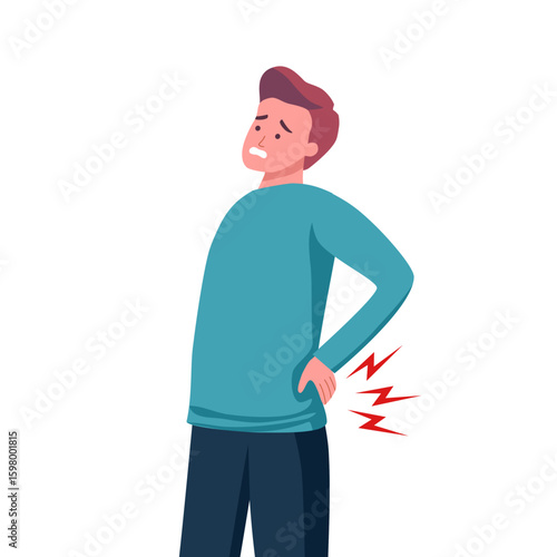 vertebral, sore, massaging, attractive, caucasian, cervical, vertebra, waist pain, heal, physical, healthy, young, suffering, background, patient, muscle, vector, medical, concept, human, skeleton, in