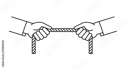 A modern flat vector illustration of a tug-of-war concept