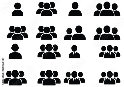 Collection of black user icons on white background