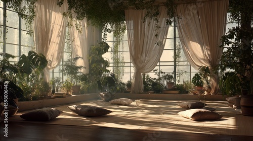 Indoor Garden with Pillows and Curtains