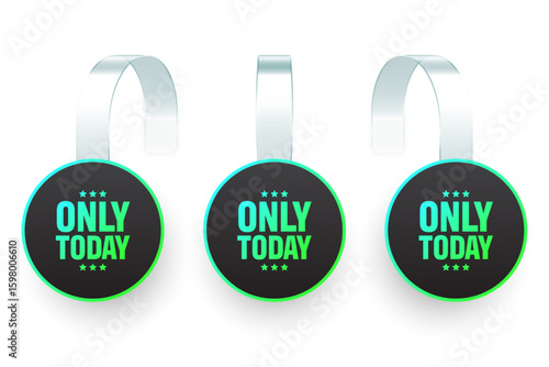 Colorful neon supermarket promotional wobblers. Realistic wobbler template for shelf advertising. Sale or discount label with ad text. Special offer price tag. Vector illustration