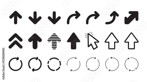 Comprehensive Arrow and Circle Icon Set Diverse Navigation and Symbol Collection