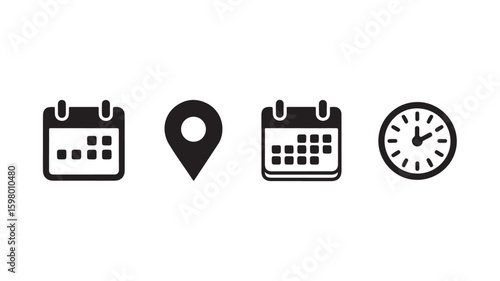 Calendar, Location and Time Icons for Planning
